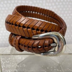 Brown Woven Belt With Silver Colored Buckle Sz 40